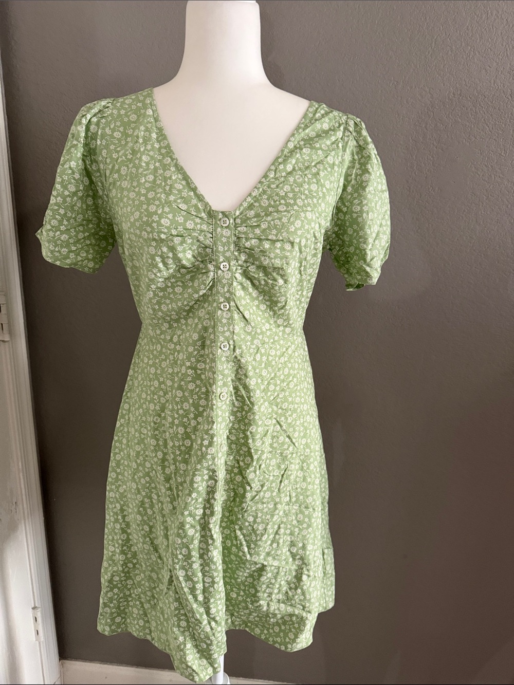 Madewell Green Floral Button-Front Mini Dress
